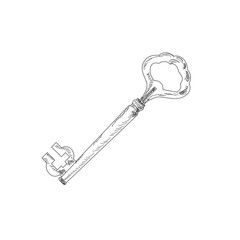 vector, on white background, sketch, vintage key