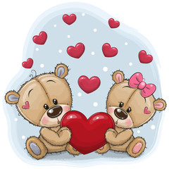 Obraz premium Cute Teddy Bears with heart
