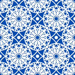 Vector oriental pattern in blue color. Turkish, Spanish, Moorish, Moroccan pattern