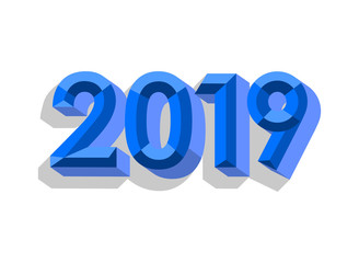 2019 numbers with 3d effect with shadow. New Year design element. Vector illustration.