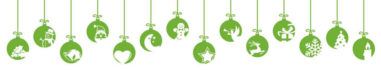 collection of hanging baubles with christmas icons