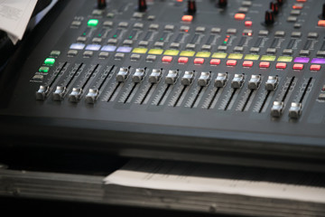 Equalizer mixer controller with knobs and sliders in black & white