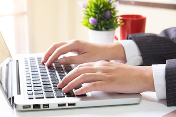 Cropped shot businessman using laptop computer.