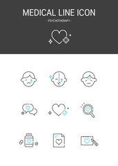 Medical elements outline icons set. Psychotherapy