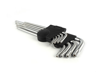 Hex key or allen wrench set on white background