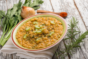 lentils with celery onion and paprika spice