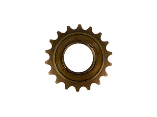 Single speed bicycle freewheel sprocket brown isolated on white background.