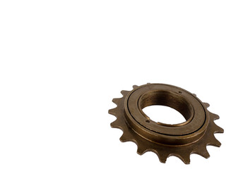 Single speed bicycle freewheel sprocket brown isolated on white background.