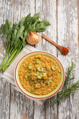 lentils with celery onion and paprika spice