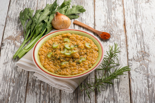 lentils with celery onion and paprika spice