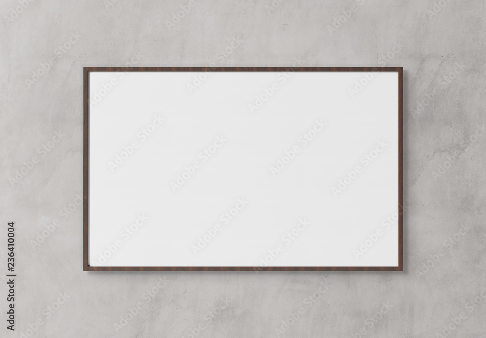 Aufkleber Black rectangular horizontal frame hanging on a white wall mockup 3D rendering