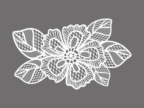 White lace pattern with flowers on transparent background