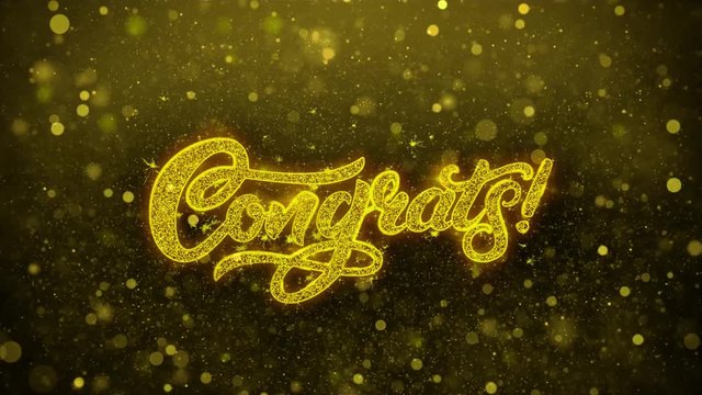 Congrats Greetings card Abstract Blinking Golden Sparkles Glitter Firework Particle Looped Background. Gift, card, Invitation, Celebration, Events, Message, Holiday, Festival 1