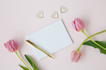 blank card with tulips