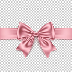 Realistic pink gift bow and ribbon isolated on transparent background. 
