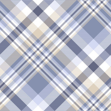 Plaid Pattern In Pastel Blue, Indigo, Tan And White