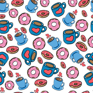 Coffee mugs and donuts.