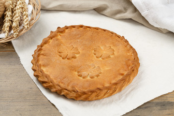 Baking with beautiful patterns on a wooden background