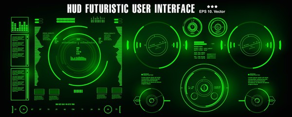 Obraz premium HUD futuristic green user interface, dashboard display virtual reality technology screen, target