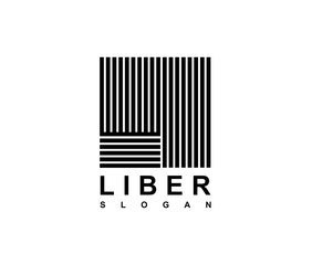 Capital letter L is inscribed in a square.. Modern template for monograms, logos, emblems, initials. Made of black stripes overlapping with shadows.