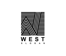 Capital letter W is inscribed in a square.. Modern template for monograms, logos, emblems, initials. Made of black stripes overlapping with shadows.