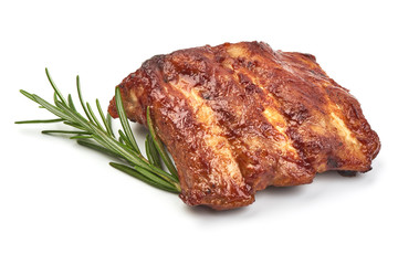 Spicy Spare Ribs Hot Grilled with herbs, isolated on a white background. Close-up.