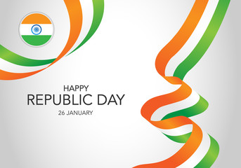 Fototapeta na wymiar Happy Indian Republic Day. Template of greeting card, banner with lettering. Waving Indian flags isolated on white background. vector illustration.