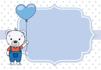 baby boy shower card. cute bear with balloon. space for text
