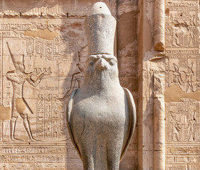 The Falcon God Horus at Edfu Temple, Located on the west bank of the Nile, Edfu, Upper Egypt