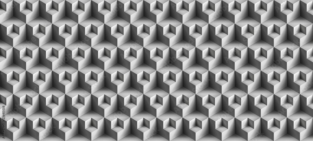 Poster volume realistic vector cubes texture, gray geometric seamless tiles pattern, design background for 
