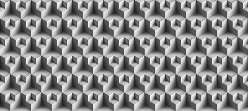 Volume realistic vector cubes texture, gray geometric seamless tiles pattern, design background for you projects 