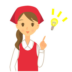エプロンの女性店員　ひらめき　上半身