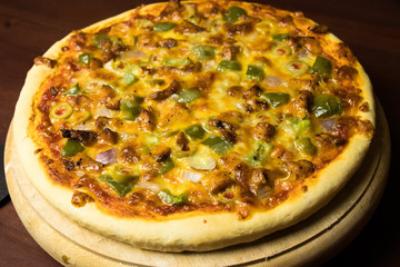 Pan Pizza take from top closeup view