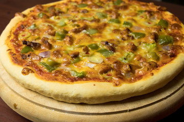 Pan Pizza take from top closeup view
