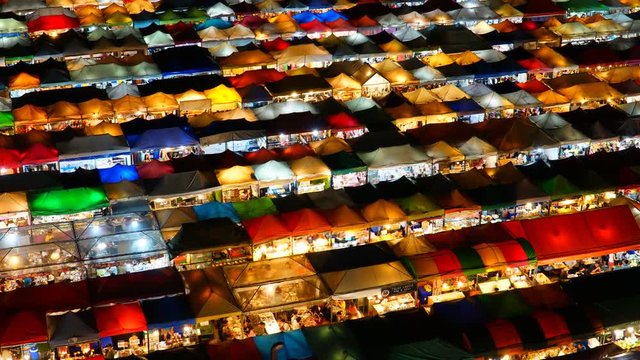 Time Lapse Night Train Market Ratchada at Bangkok, Thailand - Zoom effect