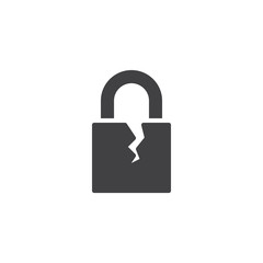 Broken padlock vector icon. filled flat sign for mobile concept and web design. Cracked lock simple solid icon. Symbol, logo illustration. Pixel perfect vector graphics