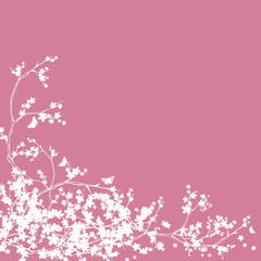 Obraz na płótnie Canvas blooming sakura branches and butterflies corner decor - cherry tree blossom vector silhouette