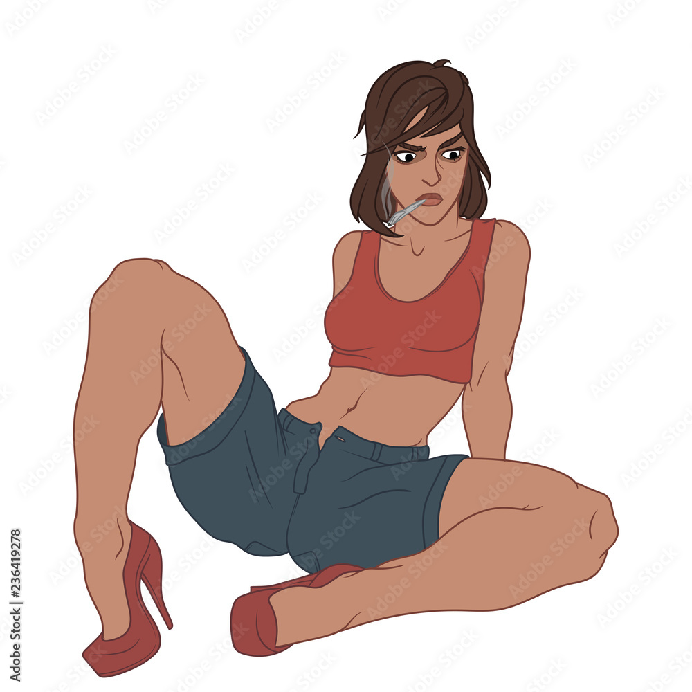 Wall mural Young latina woman sitting on the floor and smoking marijuana