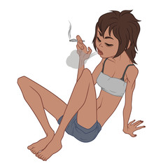 Woman sitting on the floor and smoking weed