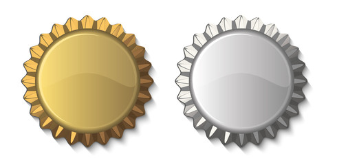 Bottle Cap metal Gold and silver Isolated on white background.