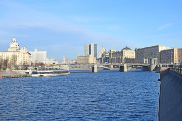Fototapeta premium Panorama of Moscow from the bridge of Bogdan Khmelnitsky. Russia, Moscow, November 2018