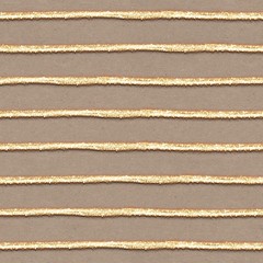 Hand drawn horizontal seamless stripes, gold glitter on textured paper background