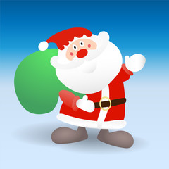 Christmas illustration. Santa Claus with a bag of gifts on a gradient background.