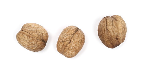 Walnuts, isolated on white background, top view