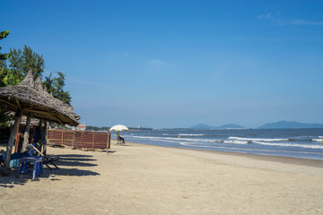 Fototapeta premium Beachfront Bar View in Vung Tau, Vietnam with Blue Sky