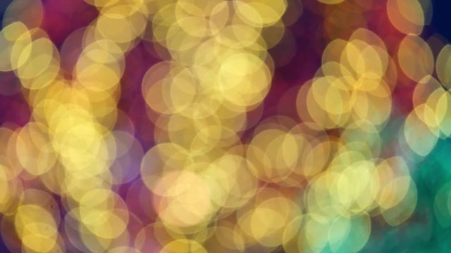 Slow pan through colorful (colourful) bokeh bubbles at night. Shot in 4k 60fps and slowed down to 50% on a 30fps timeline.