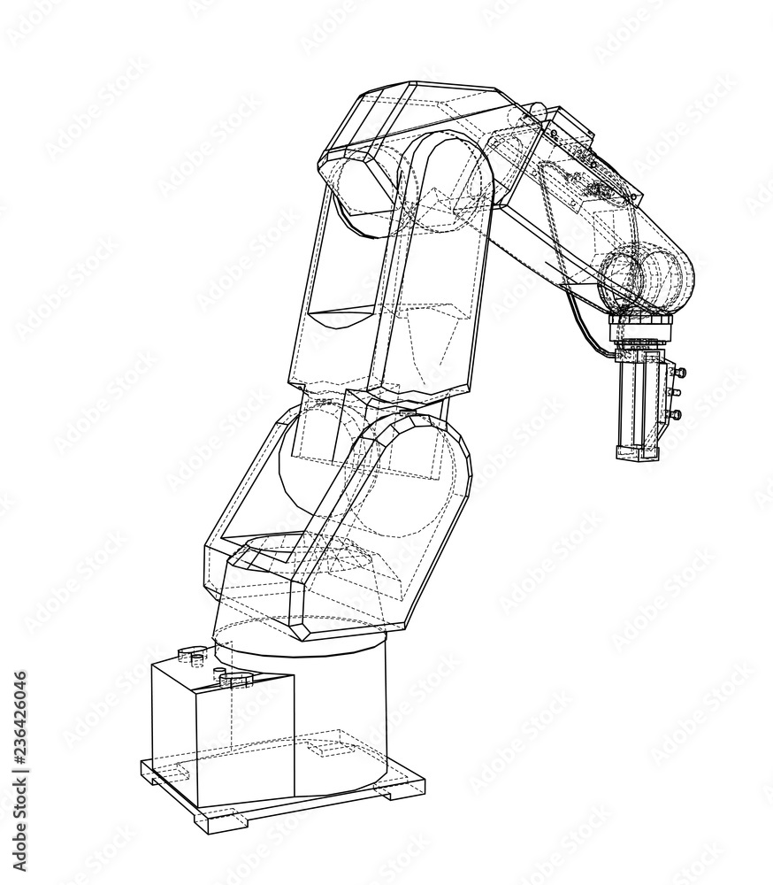 Poster 3d outline robotic arm. vector rendering of 3d