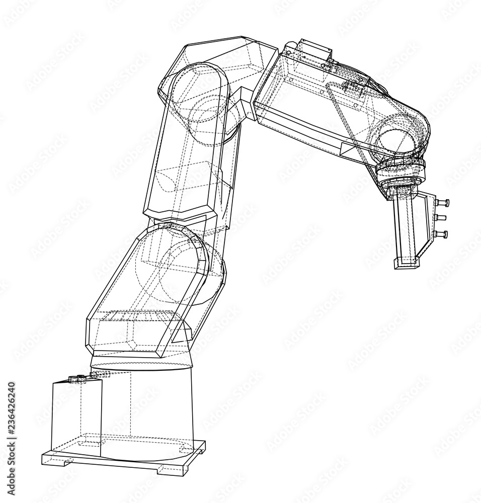 Poster 3d outline robotic arm. vector rendering of 3d