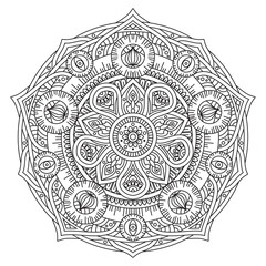 Black and white mandala vector isolated on white. Vector hand drawn circular decorative element.