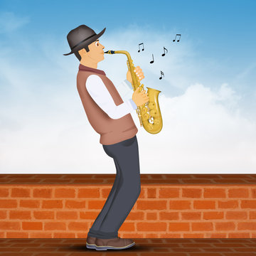 man plays the saxophone